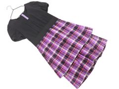CYNTHIA ROWLEY シンシアローリー チェック ドッキング ワンピース size2/黒ｘ紫 ■◆ レディース