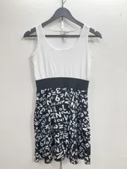 JOYRICH LOS ANGELES ジョイリッチロサンジェルス ウエスト切替 ノースリーブ ロゴプリント ティアード ワンピース sizeS/白ｘ黒 ■◆レディースのサムネイル