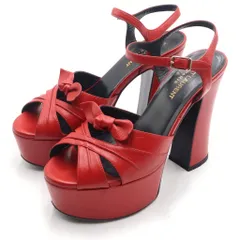 SAINT LAURENT PARIS (サンローランパリ) Bianca Leather Bow ビアンカ リボン レザー ヒールパンプス レッドのサムネイル