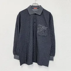 GREENCLUBS　グリーンクラブ　トムとジェリー　長袖ポロシャツ　チェック柄　刺繍ロゴ　黒　ブラック　4サイズ　古着【値引き交渉OK！】のサムネイル