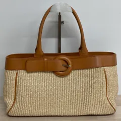 FURLA/フルラ トートバッグ カゴバッグ/ストローバッグ ベージュ×ブラウン ベルトデザイン イタリア製 レディース[OG00142]のサムネイル