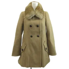 バーバリーブルーレーベル BURBERRY BLUE LABEL Pコート ピーコート アウター ウール ダブルブレスト 毛皮 ラビットファー ミドル丈 裏地ノバチェック 36 S ベージュ /XZ ■GY42のサムネイル