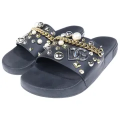 DOLCE & GABBANA (ドルチェアンドガッバーナ) スタッズ チェーン装飾 シャワー フラットサンダル ブラックのサムネイル