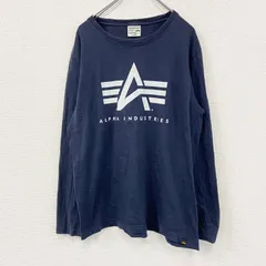 ALPHA INDUSTRIES　アルファインダストリーズ　長袖プリントTシャツ/ロンT　デカロゴ　紺　ネイビー　XLサイズ　古着【値引き交渉OK！】のサムネイル