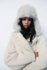 L(KR 77) ZARA シープスキン Shearling ロング コート Teddy Bear コートのサムネイル
