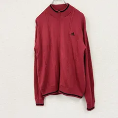 adidas golf　アディダスゴルフ　フルジップウールニットセーター　パフォーマンスロゴ　刺繍ロゴ　赤　レッド　Lサイズ　古着【値引き交渉OK！】のサムネイル