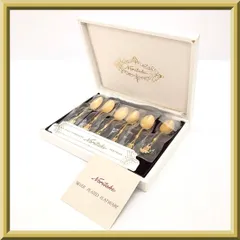 【未使用】Noritake ノリタケ クリスティーヌ シリーズ スプーン デミタススプーン プチスプーン 6本 カトラリーセット SILVER PLATED FLATWARE 洋白銀 金メッキ ブランド 食器 洋食器 茶器 全長10㎝ 栞/箱付のサムネイル