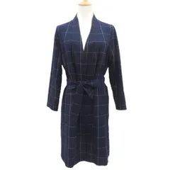 ビームスハート BEAMS HEART ガウンコート ロング丈 薄手 前開き 紺 チェック柄 リボンベルト付き /SY63 ■GY75のサムネイル