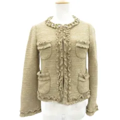 グリーンレーベルリラクシング ユナイテッドアローズ green label relaxing ノーカラージャケット 上着 ミドル丈 38 ベージュ フリル装飾 ビジュー装飾 /SM54 ■GY75のサムネイル