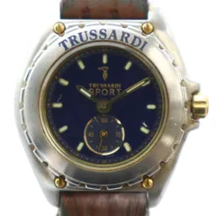 トラサルディ TRUSSARDI 腕時計 ウォッチ クォーツ 青文字盤 スモセコ ロゴ レザーベルト シルバー色 ■GY18 /MQのサムネイル