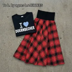 【コーデ売り】To b. by agnes b.　トゥービーバイアニエスベー　JERZEES　ロングスカート　半袖プリントTシャツ　I LOVE Tシャツ　チェック柄　赤　レッド　黒　ブラック　Mサイズ　古着【値引き交渉OK！】のサムネイル