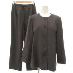 レリアン Leilian スーツ セットアップ ノーカラージャケット スラックス パンツ 9 ストライプ 総裏地 タック ウール グレー 白 ホワイト /GV ■ECG007のサムネイル
