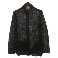 エンポリオアルマーニ EMPORIO ARMANI メシュ編み ジップアップ カーディガン 長袖 44 ブラック 260602E ☆AA★のサムネイル