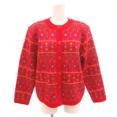 イヴサンローラン YVES SAINT LAURENT ヴィンテージ カーディガン ニット 長袖 クルーネック ウール アンゴラ 総柄 M 赤 レッド /GV ■ECG007のサムネイル
