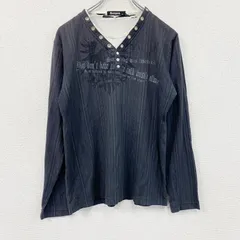 Y2K　長袖Tシャツ/ロンT　Vネック　黒　ブラック　Mサイズ　古着【値引き交渉OK！】のサムネイル