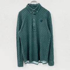 Jack Bunny!!　ジャックバニー　長袖ボタンダウンポロシャツ　総柄　緑　グリーン　6サイズ　古着【値引き交渉OK！】のサムネイル