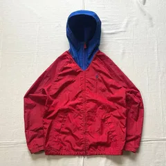 POLO RALPH LAUREN　ポロラルフローレン　バイカラー　配色切り替え　短丈ウィンドブレーカー　ナイロンジャケット　マウンテンパーカー　ポニーロゴ刺繍　アメカジ　レッド×ブルー　Y2K　個性派　color switching nylon jacketのサムネイル