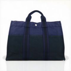 HERMES エルメス フールトゥ MM トートバッグ ネイビー カーキ A4