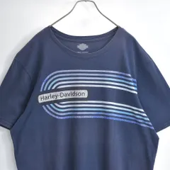 00s USA製 Harley-Davidson ハーレーダビッドソン ストライプ柄ロゴプリント 半袖Tシャツ アメカジ ストリート パープルネイビー USED ヴィンテージ ビンテージ 古着 メンズ 2XLサイズのサムネイル