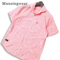 Munsingwear マンシングウェア ゴルフ 春夏★ 半袖 ストライプ 花柄 フラワー総柄 ロゴ刺繍 アロハ シャツ Sz.M メンズのサムネイル