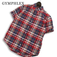 GYMPHLEX ジムフレックス 春夏★ 半袖 チェック ロゴ刺繍 ボタンダウン シャツ Sz.M メンズのサムネイル
