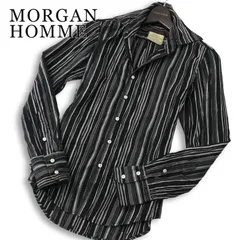 MORGAN HOMME モルガン オム 通年★ 長袖 ストライプ シワ加工 スリム シャツ Sz.M メンズ 黒のサムネイル