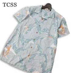 TCSS ティーシーエスエス 春夏★ 半袖 麻 リネン リーフ ボタニカル 総柄 アロハ シャツ Sz.M メンズのサムネイル