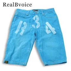 RealBvoice リアルビーボイス 春夏★ USED加工 プリント デニム ショート パンツ ジーンズ Sz.34 メンズ 大きいサイズのサムネイル