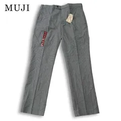 【新品 未使用】 MUJI 無印良品 通年★ 千鳥格子 スリム ツイル ノータック スラックス パンツ Sz.82 メンズ グレーのサムネイル