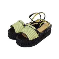 ポリーニ Pollini サンダル 厚底 編み込みデザイン ストライプ柄  36 1/2 黒 ブラック 黄緑 グリーン イエロー ■GY74のサムネイル