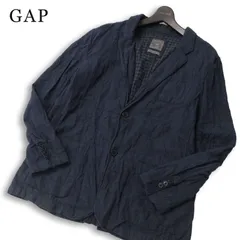GAP ギャップ 通年★ インド綿 ダブルガーゼ アンコン テーラード ジャケット Sz.L メンズ 紺 ネイビーのサムネイル