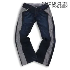 NICOLE CLUB FOR MEN ニコルクラブ フォーメン 通年★ USED加工 ストライプ切替 デニム パンツ ジーンズ Sz.50 メンズのサムネイル