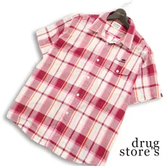 drug store's ドラッグストアーズ 春夏★ 半袖 チェック柄 ぶた ロゴ刺繍 ビッグシルエット ワーク シャツ Sz.F メンズのサムネイル