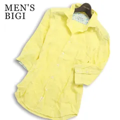 MEN'S BIGI メンズビギ 春夏 襟ワイヤー★ 麻 リネン100％ 七分袖 スリム シャツ Sz.2 メンズのサムネイル