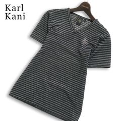 Karl Kani カールカナイ 春夏★ 半袖 ロゴ刺繍 ボーダー Vネック Tシャツ カットソー Sz.S メンズ 黒 日本製
