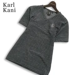 Karl Kani カールカナイ 春夏★ 半袖 ロゴ刺繍 ボーダー Vネック Tシャツ カットソー Sz.S メンズ 黒 日本製のサムネイル