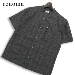 renoma レノマ 春夏★ 半袖 チェック ジップ バンドカラー シャツ Sz.L メンズ 黒のサムネイル