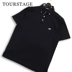 TOURSTAGE ツアーステージ ゴルフ 春夏★ 半袖 鹿の子 ロゴ刺繍 ボタンダウン ポロシャツ Sz.L メンズ 黒のサムネイル