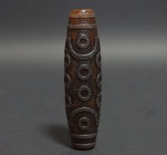 オールドチベットメノウ瑪瑙銀線象嵌『五眼天珠』根付緒締玉アゲート