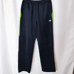 (^w^)b ニューバランス New Balance ジャージ トラック パンツ 114555 LLサイズ ネイビー 紺 ライム グリーン 切替 サイドライン ロゴ プリント トレーニング スポーツ 古着 メンズ レディース ユニセックス OM13455WTのサムネイル