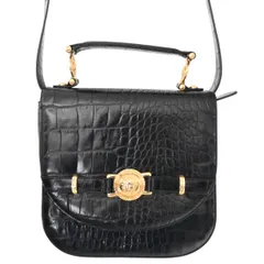 GIANNI VERSACE ジャンニヴェルサーチ メデューサ クロコ型押しレザー 2WAY ハンドバッグ ショルダーバッグ ブラック/ゴールド K2604-k027のサムネイル