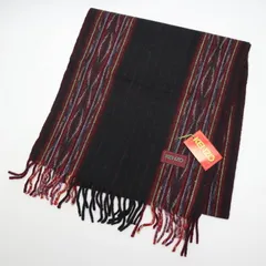 S06-k038 KENZO ケンゾー ストライプ柄 ウール マフラー ブラック/マルチカラーのサムネイル