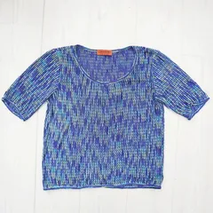 MISSONI ミッソーニ  ストライプ レーヨン ニット 半袖 カットソー 44 ネイビー K08-k051のサムネイル