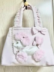 大きめサイズ] ドーリーうさ耳猫ちゃん トートバッグ ピンク 底板付き