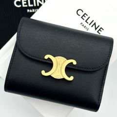 極美✨CELINE 二つ折り財布 トリオンフ ゴールド金具 レザー ブラック