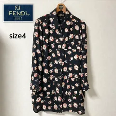 ■美品■カールラガーフェルド期■FENDI 365 フェンディ　ローズ＆FFロゴ総柄　シャツジャケット　ロングシャツ　チュニック　シルク100% 　ブラック×ホワイト、オレンジ　size4(M〜L)  イタリア製　レディース　オールドフェンディのサムネイル
