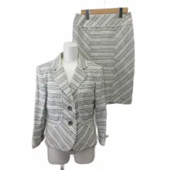 ユーバイウンガロ U by ungaro スーツ ジャケット スカート セットアップ 麻 リネン 40 グレー 白 ホワイト ストライプ柄 長袖 ひざ丈 /PP ■ECB006のサムネイル