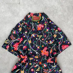VINTAGE OLD KENZO GOLF  キュロット半袖ワンピース　ブラック　花柄　M相当のサムネイル