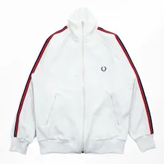 FRED PERRY 80年代 日本製 ヴィンテージ ハイネック トラックジャケット ジャージ L ホワイト 刺繍 ワンポイントロゴ サイドライン スタンドカラーのサムネイル