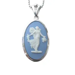 ウェッジウッド WEDGWOOD 美品 両面 ネックレス ペンダント アクサセリー チェーン 青 ブルー ピンク シルバーカラー 0608 ■GY99のサムネイル